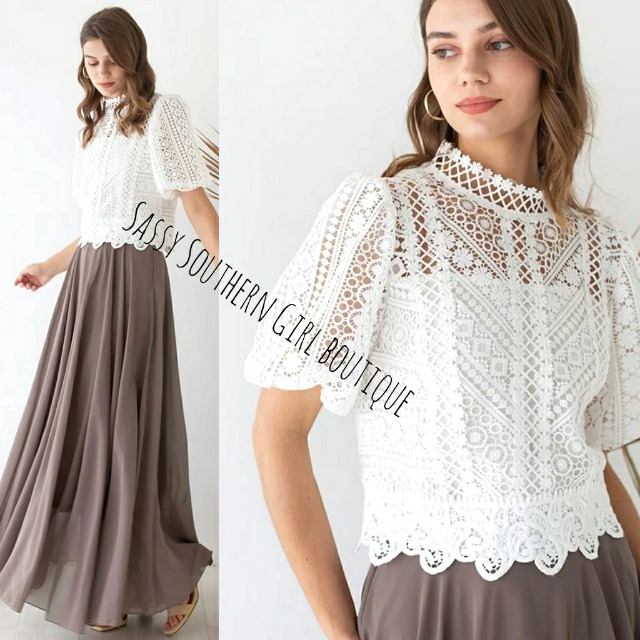 Boho Country White Crochet Lace Top